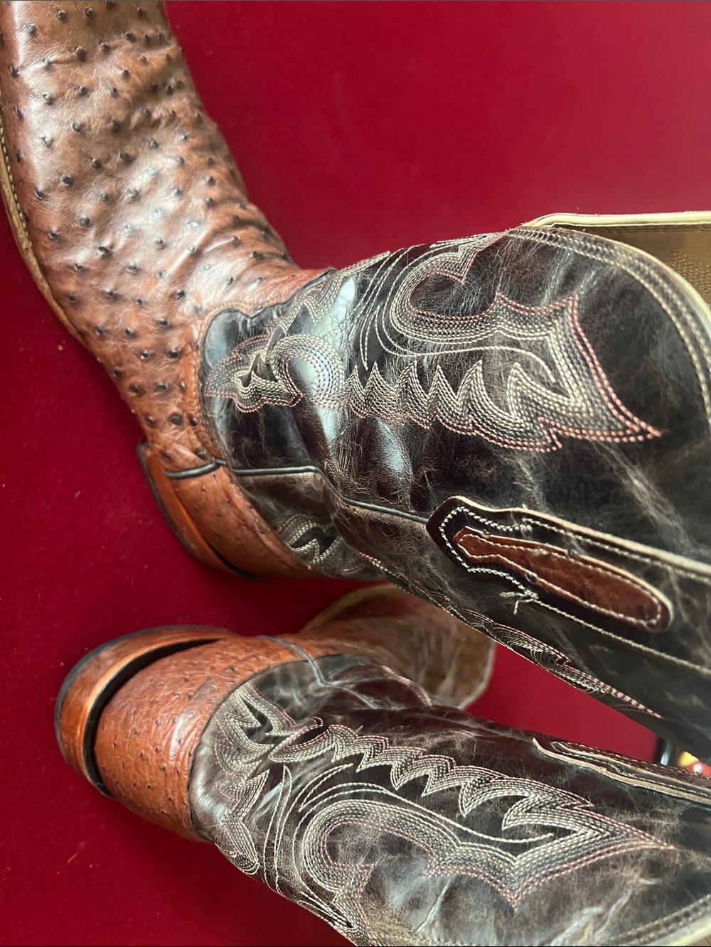 Tony Lama Two-Tone Brown Ostrich Western Boots - Picture 5 of 5